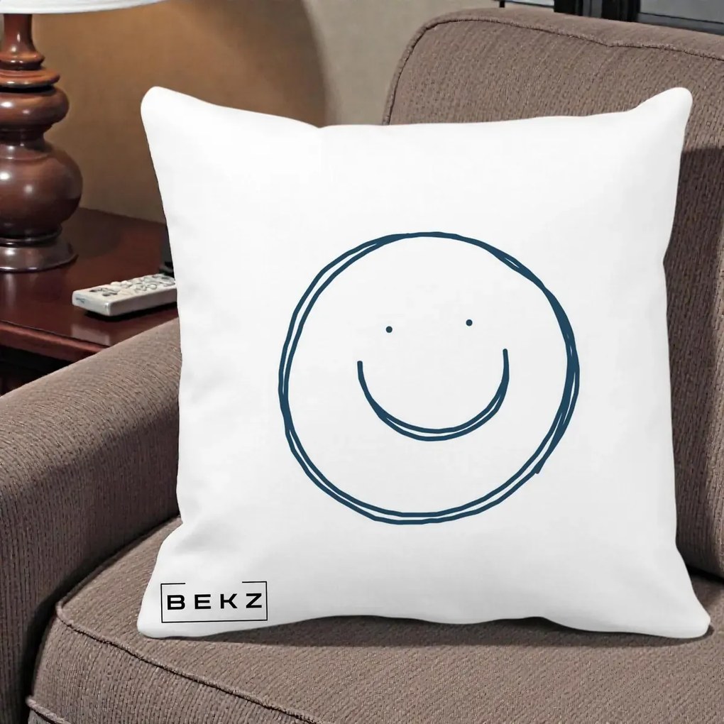 Perna Decorativa Smile Desen Minimalist, 40x40 cm, Alba Mata, Husa Detasabila, Perna Inclusa, BEKZ®