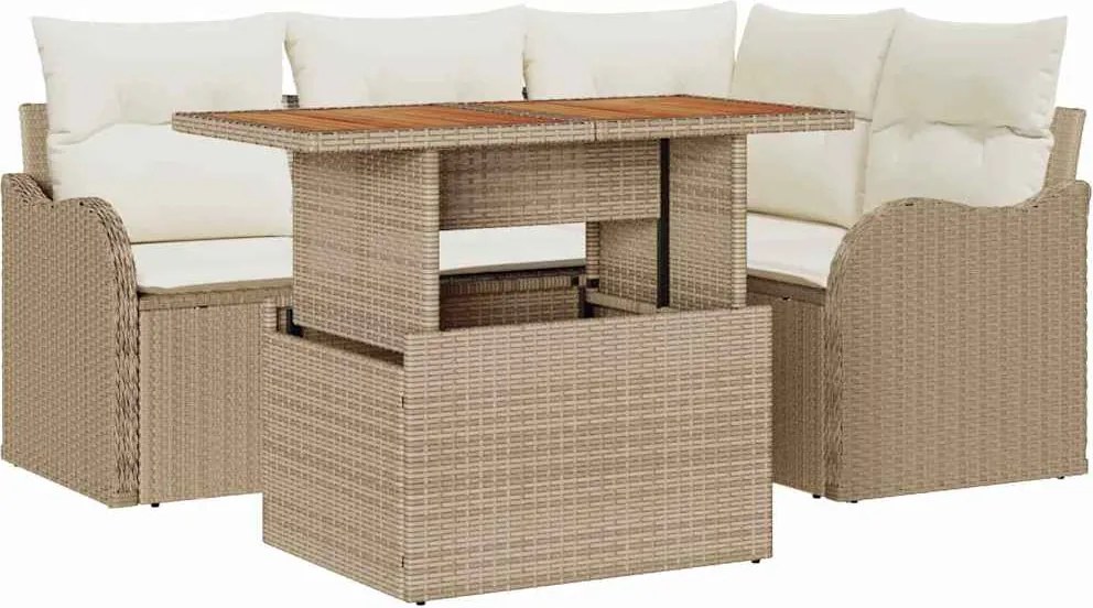 vidaXL Set de canapele pentru grădină 5 pcs Bej Rattan poli