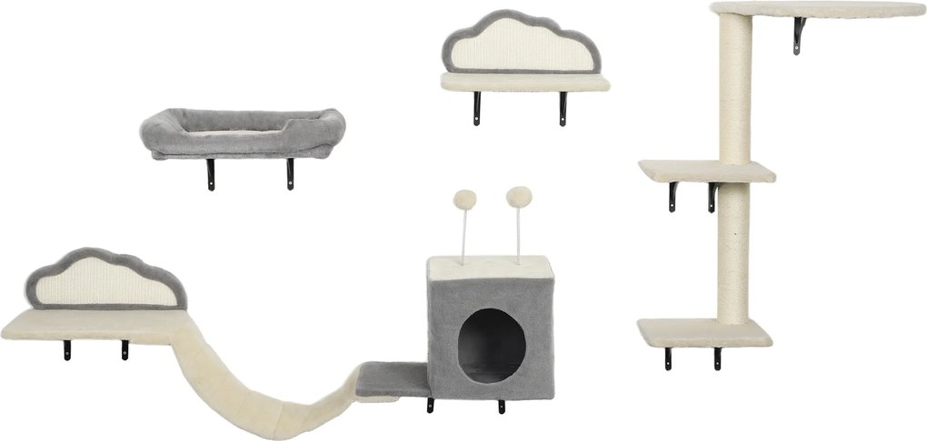 PawHut Set copac de zgâriere montat pe perete, suprafețe de zgâriere din sisal, 4 piese, pentru 1-3 pisici, Bej | Aosom Romania