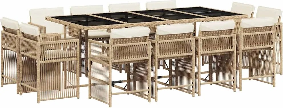 vidaXL Set mobilier de grădină cu perne, 13 piese, bej, poliratan