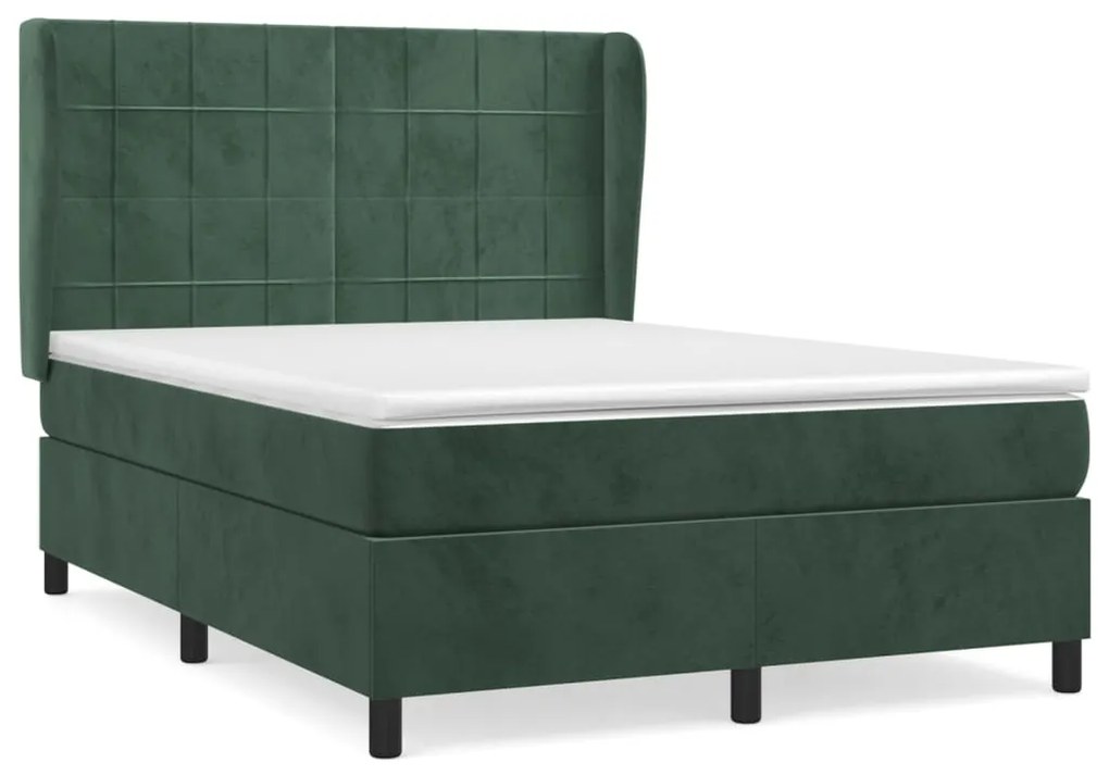 3129216 vidaXL Pat box spring cu saltea, verde închis, 140x200 cm, catifea