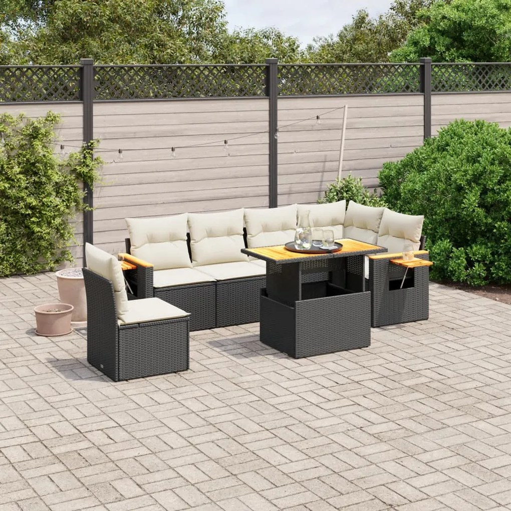 vidaXL Set canapele de grădină cu perne, 7 piese, negru, poliratan