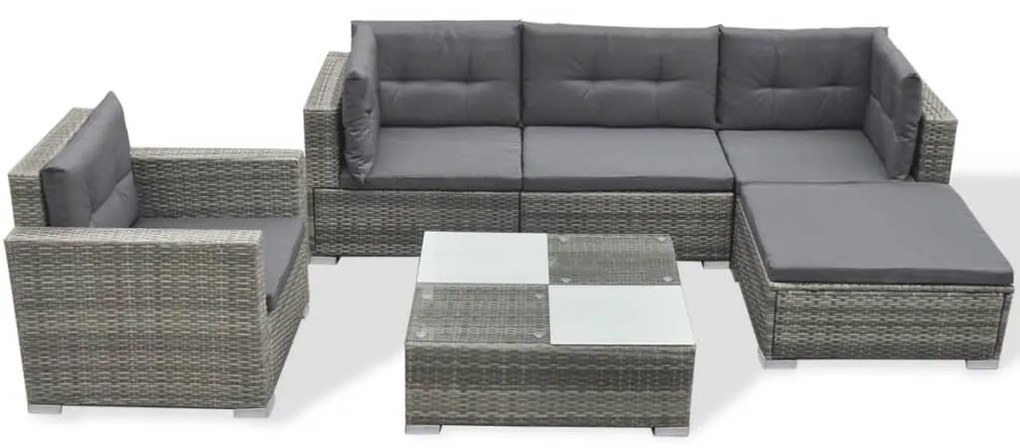 41879 vidaXL Set mobilier de grădină cu perne, 6 piese, gri, poliratan