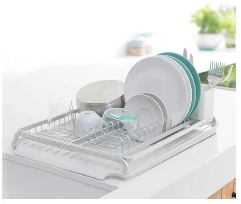 Uscator de vase Brabantia Sinkside 1000205, Tava de scurgere in chiuveta, Suport ustensile, Gri deschis