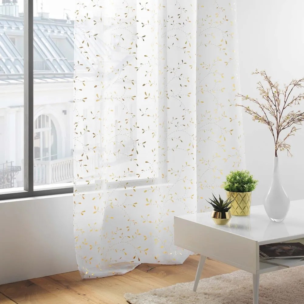 Perdea albă/aurie din voal 140x280 cm Floressia – douceur d'intérieur