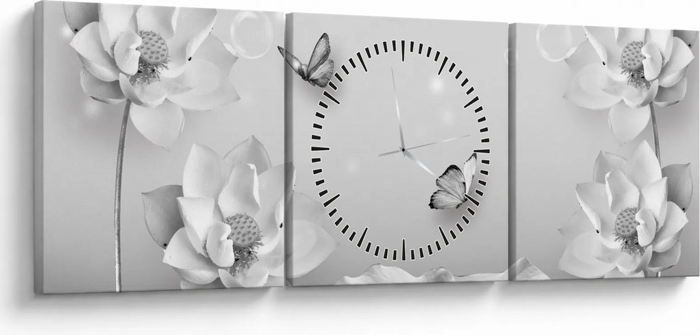 Tablou - Design flori și fluturi (cu ceas) (90x30 cm)