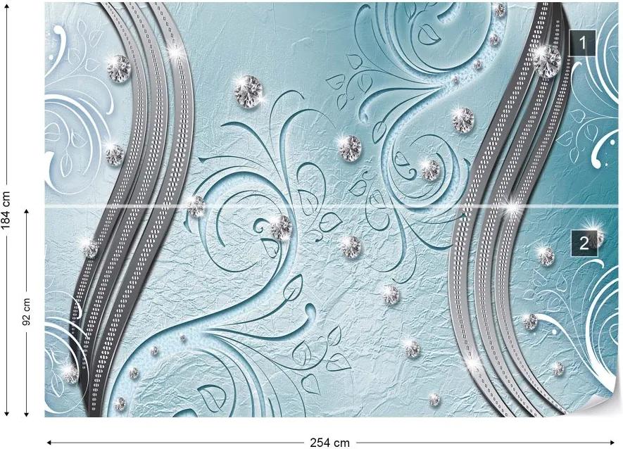 GLIX Fototapet - Luxury Ornamental Blue Swirl Pattern Vliesová tapeta  - 254x184 cm