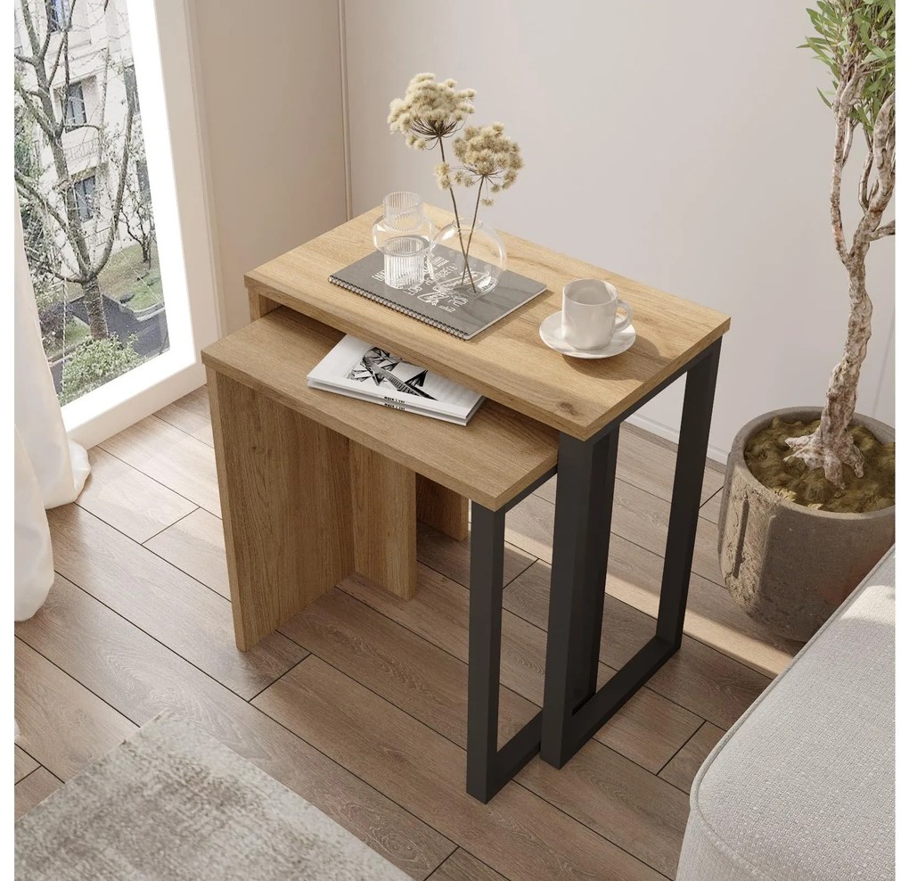 Set 2buc. măsuțe cafea Nimelo 3 (nuc + stejar). Promo -31%. 1094314