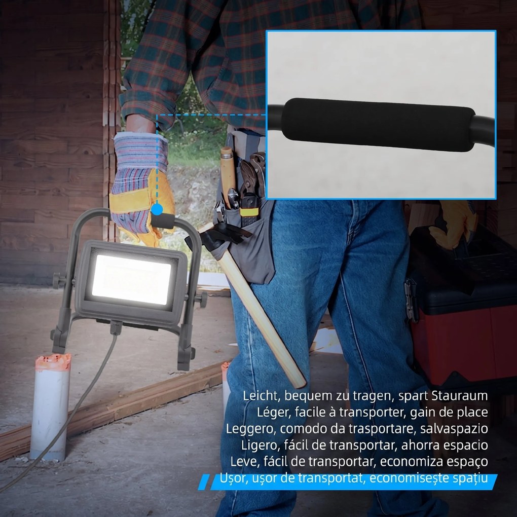 HOMCOM Lampă de Lucru LED, Portabilă și Rezistentă la Intemperii, 25,5x16x25,5 cm, Negru | Aosom Romania