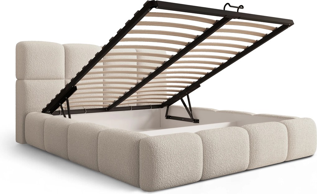 Pat tapițat cu ladă de depozitare Cloud 160x200 - bouclé bej Quelle 03