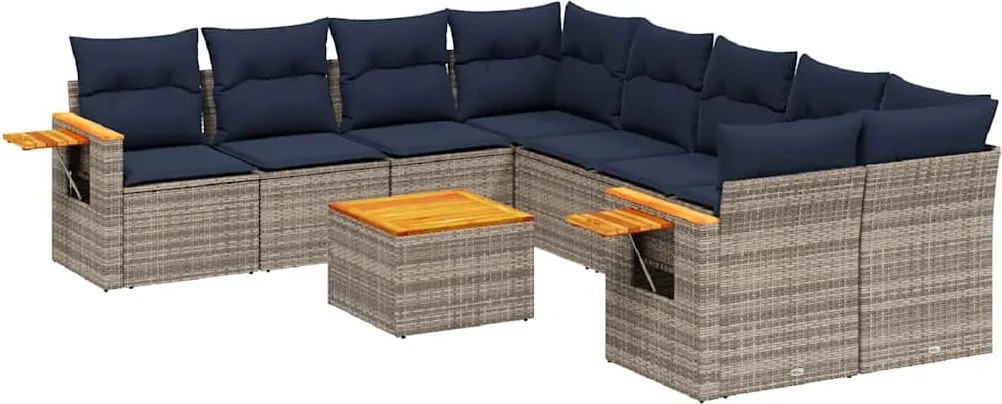 vidaXL Set canapele de grădină, 9 piese, cu perne, gri, poliratan