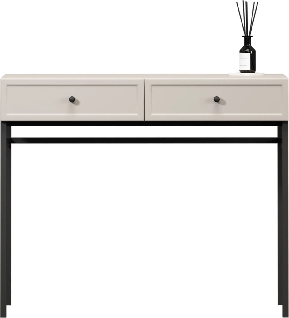 Consolă / măsuță toaletă Lorini 100 cm cu sertare - cașmir / mânere negre / cadru