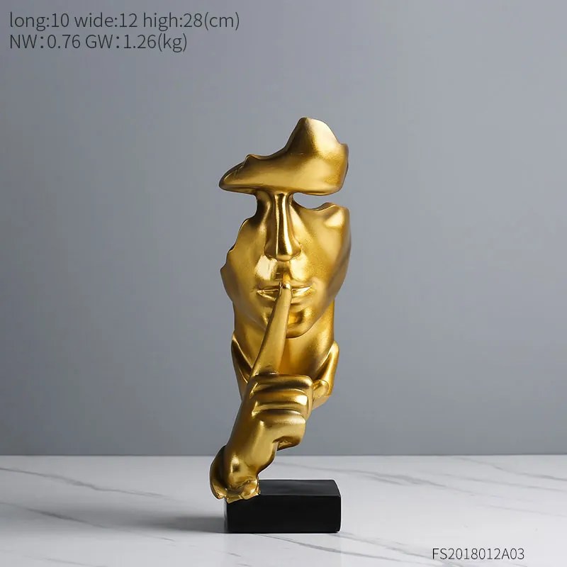 Statueta silence, rasina, auriu, 28cm