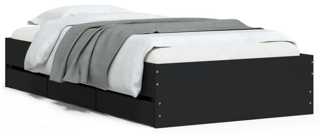 3207295 vidaXL Cadru de pat cu sertare, negru, 90x200 cm, lemn prelucrat