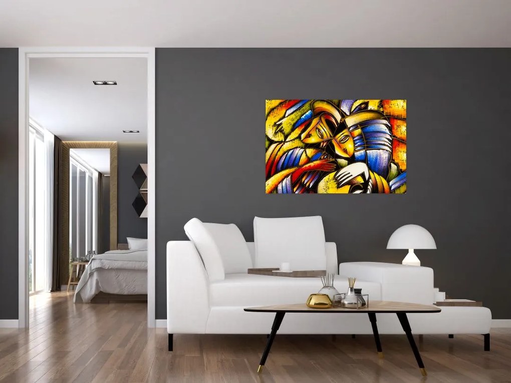 Tablou - Pictură în ulei, îndrăgostiții (90x60 cm)