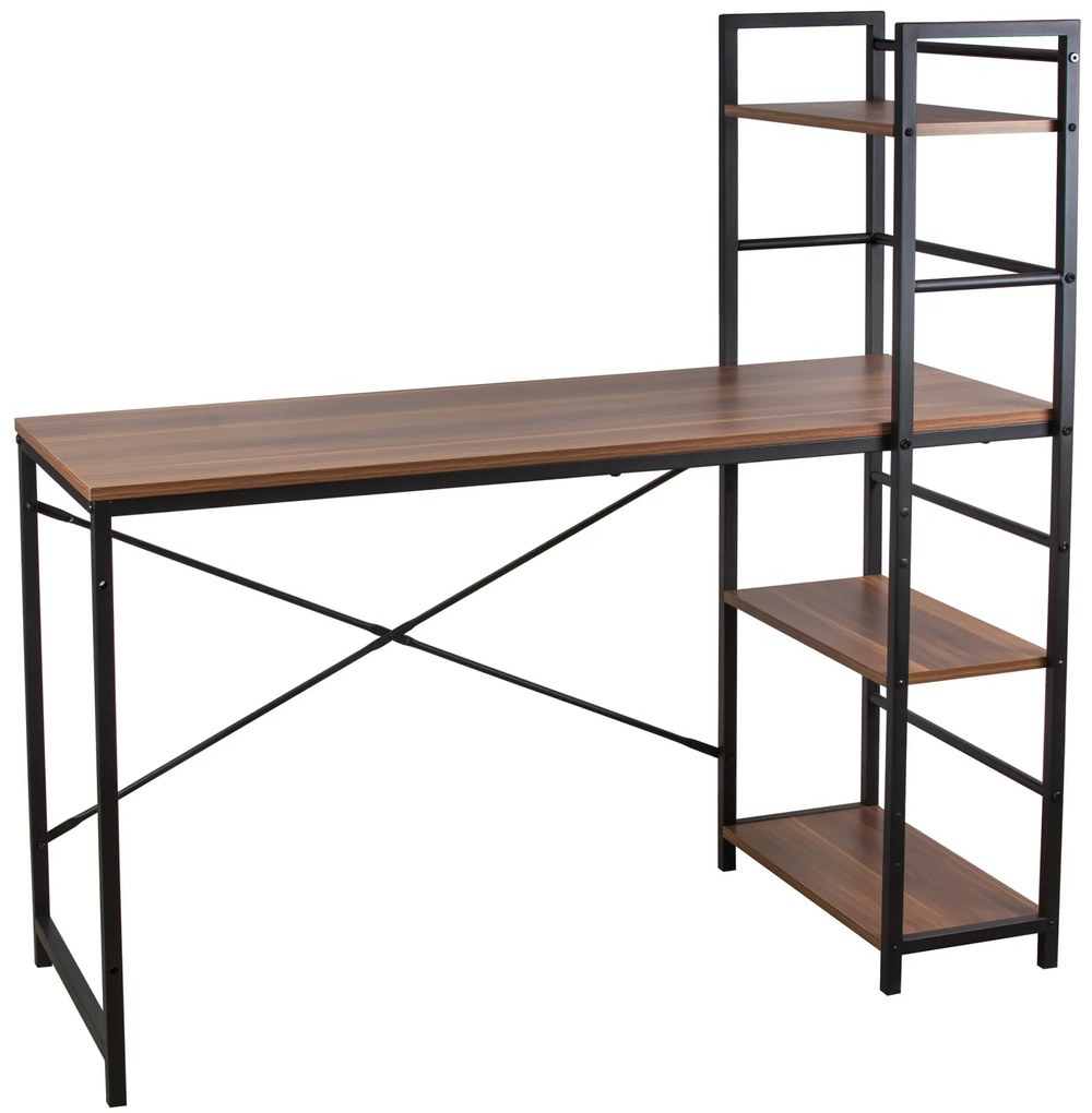 Birou calculator, Jumi, pal melaminat, otel, 3 rafturi, natur si negru, 120x52x120 cm