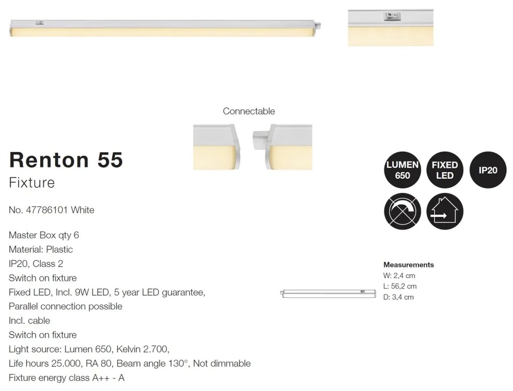 Aplica LED pentru mobila design liniar Renton 55 47786101 NL