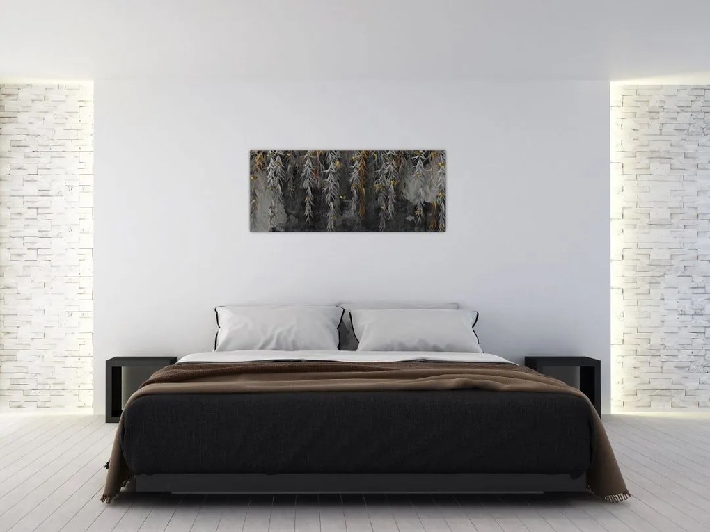 Tablou - Crenguțe de salcie, fundal negru (120x50 cm)