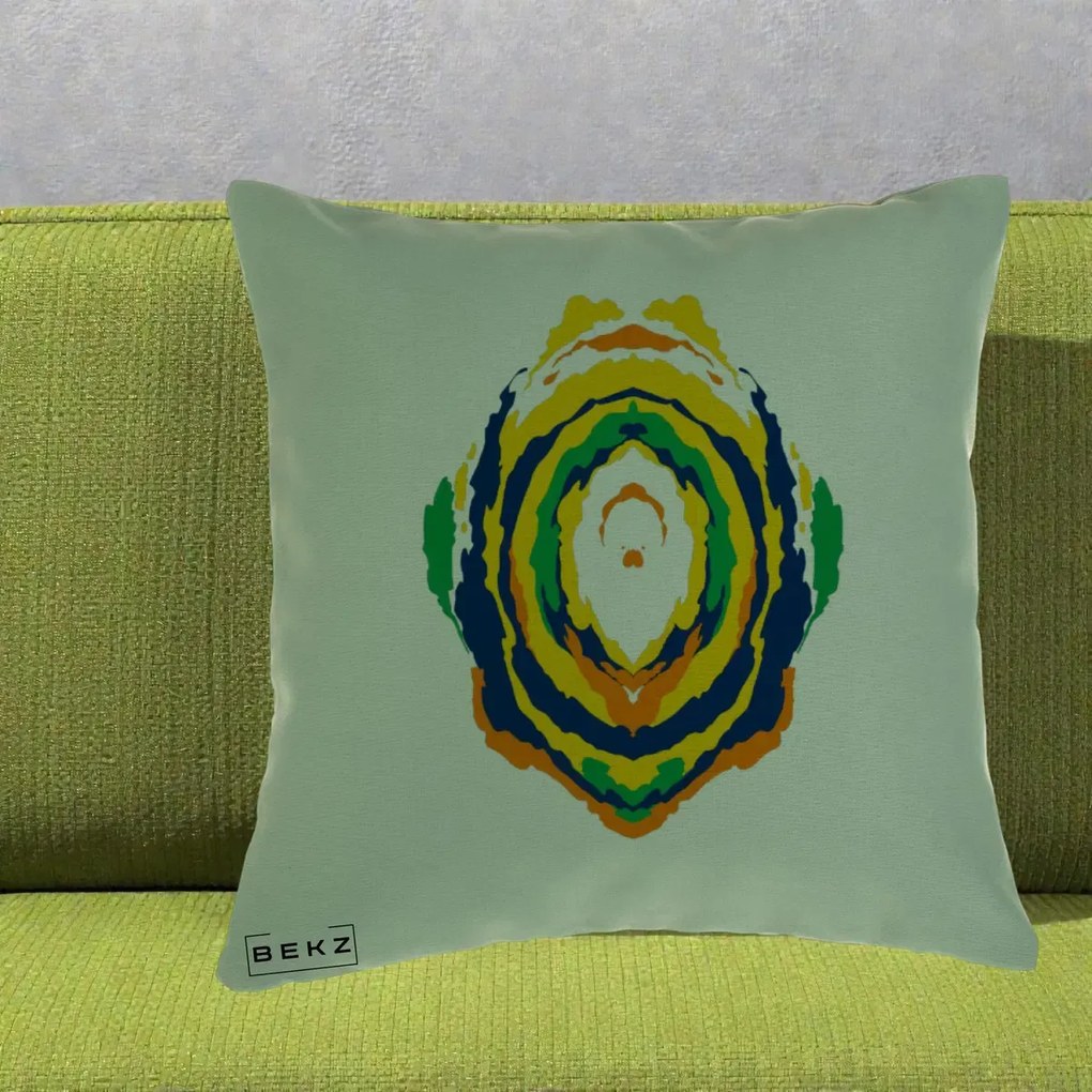 Perna Decorativa Oval Abstract Multicolor, 40x40 cm, Verde, Husa Detasabila, Perna Inclusa, BEKZ®