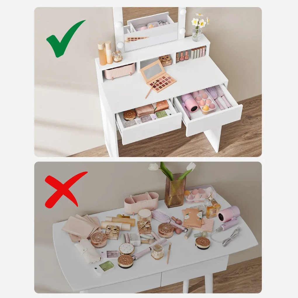 Măsuță de toaletă VANESA cu iluminare, 80x40x145cm, albă Jurhan