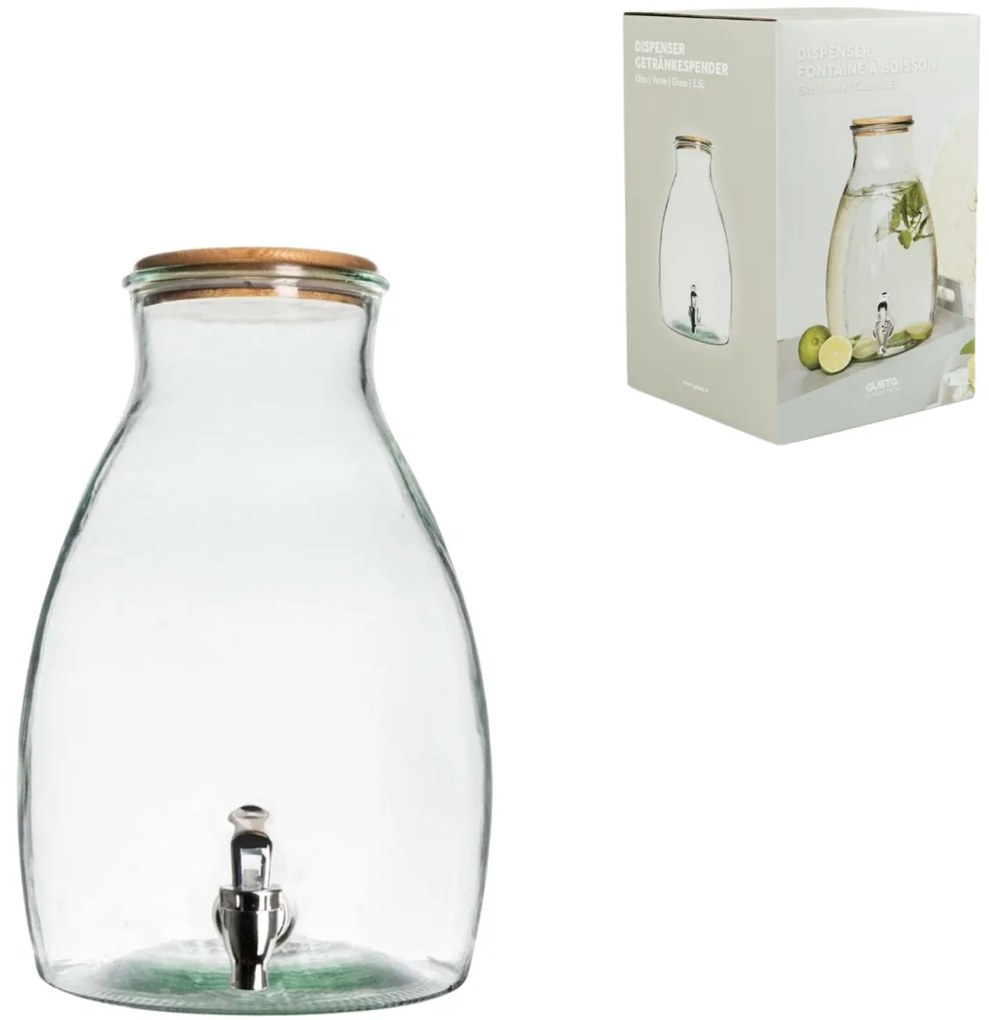 Dozator de bauturi din sticla GUSTA cu capac din lemn 5,5 L