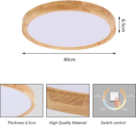 Brilagi - Plafonieră LED WOODROUND, 30W, 230V, 3000/4000/6000K, Ø 40 cm
