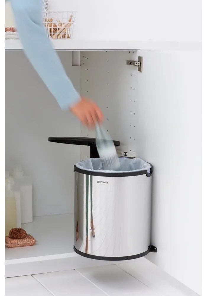 Coș de gunoi argintiu lucios încorporat din oțel 15 l – Brabantia