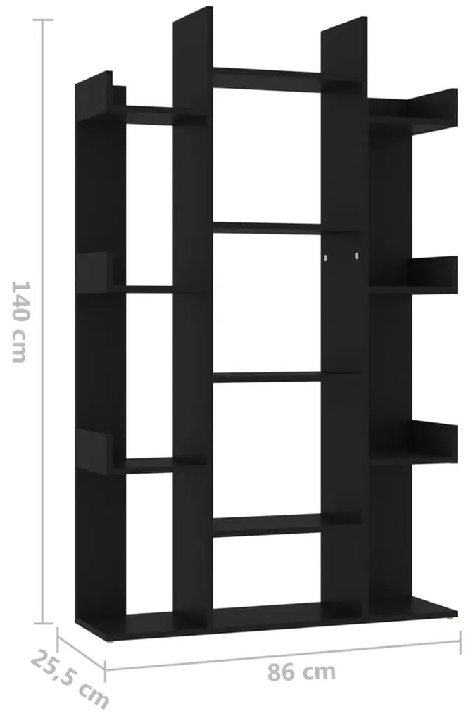Biblioteca, negru, 86x25,5x140 cm, PAL 1, Negru