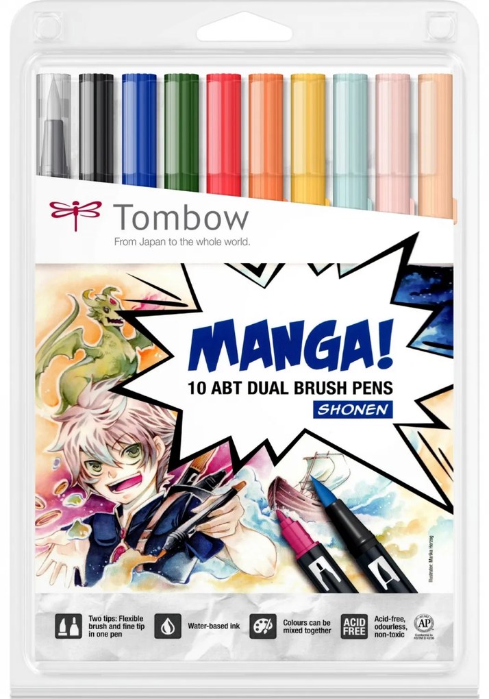 Set Tombow Creativ ABT Dual Brush Pen Manga 10 Culori