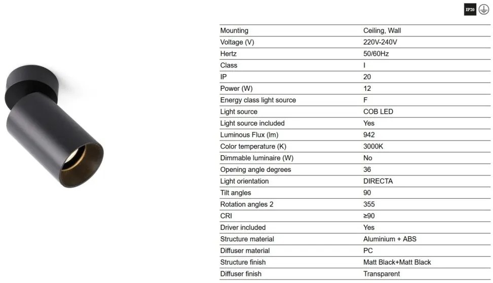 Spot LED aplicat tavan directonabil STAN 3000K negru