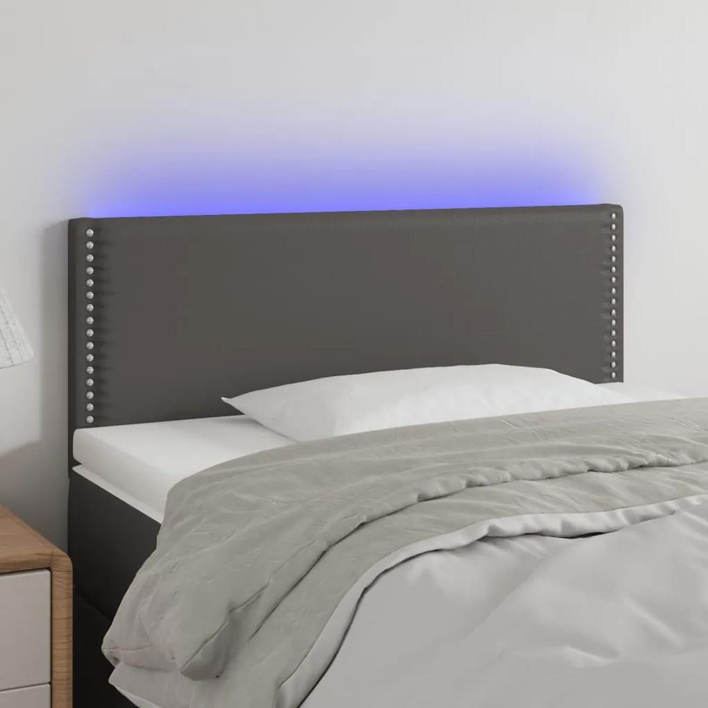 3121560 vidaXL Tăblie de pat cu LED, gri, 100x5x78/88 cm, piele ecologică