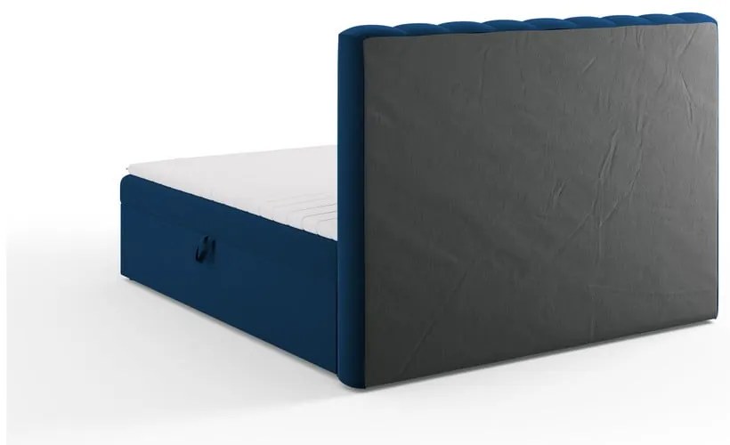 Pat boxspring albastru închis cu spațiu de depozitare 180x200 cm Gina – Milo Casa
