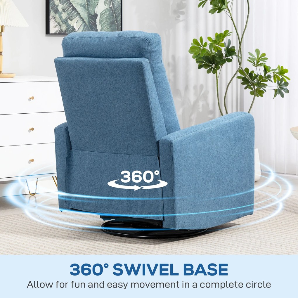 HOMCOM Fotoliu Relaxant Reclinabil Manual la 135°, Rotativ la 360° cu Funcție de Balans, Albastru | Aosom Romania