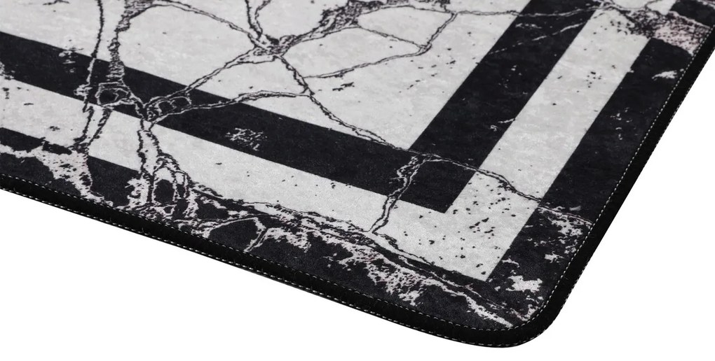 Set covorase de baie 2 piese, Chilai, Marmor, Catifea, Alb/Negru