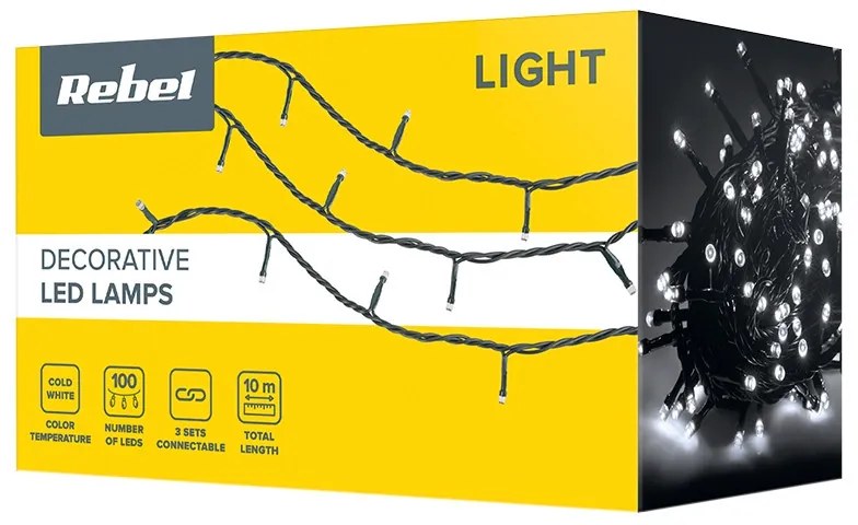 Sir luminos 100 leduri, 10 metri, 8 programe, 3.6W, lumina rece, Rebel