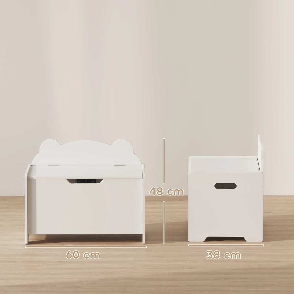 AIYAPLAY Cutie pentru jucării din lemn în formă de urs cu capacitatea de 20 kg, 60x38x48 cm, alb | Aosom Romania