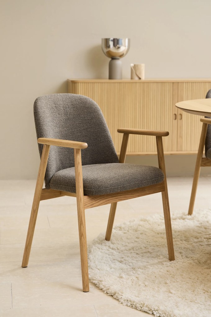 MAZZONI EXPORT RODERIC Maro Taupe (țesătură Monza 40)/cadru stejar uleiat - SCAUN DE LEMN BOUCLÉ PENTRU SUFRAGERIE LIVING BUCĂTĂRIE RETRO