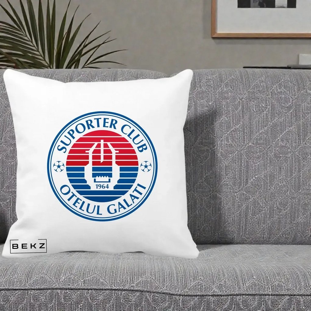 Perna Personalizata Otelul Galati Suporter Club 1964, 40x40 cm, Alba Mata, Husa Detasabila, Perna Inclusa, BEKZ®