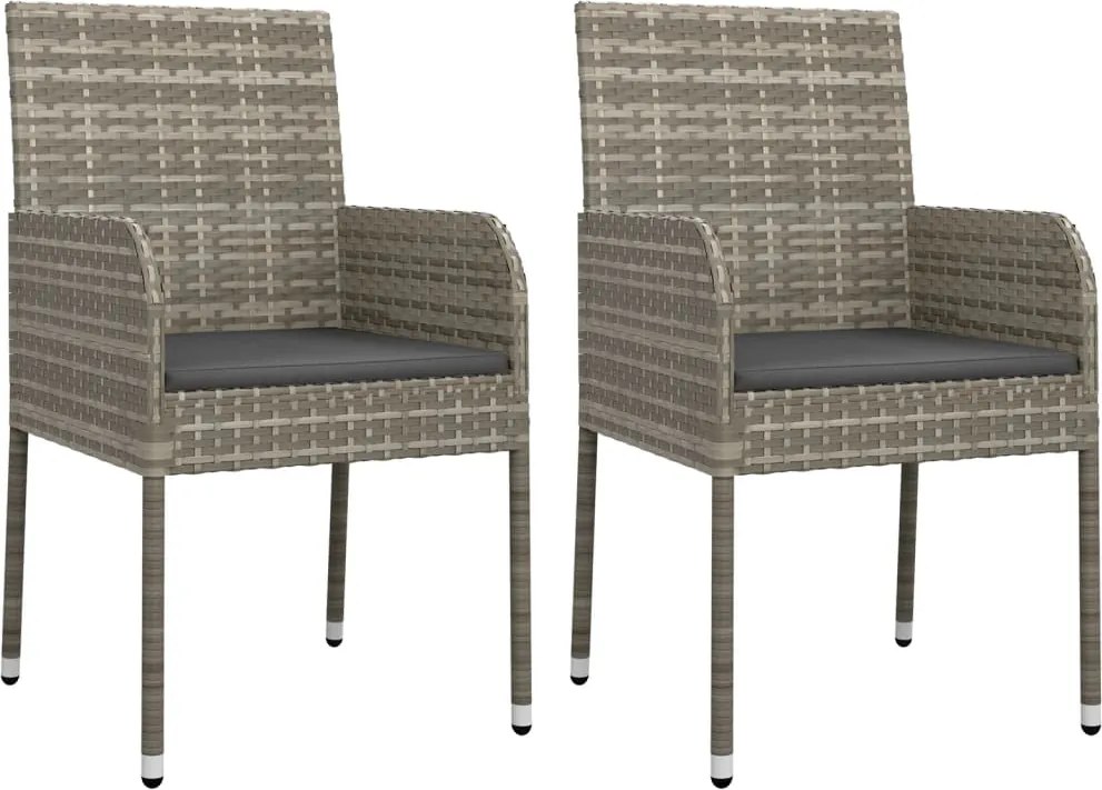 vidaXL Scaune de grădină cu perne, 2 buc., gri, poliratan