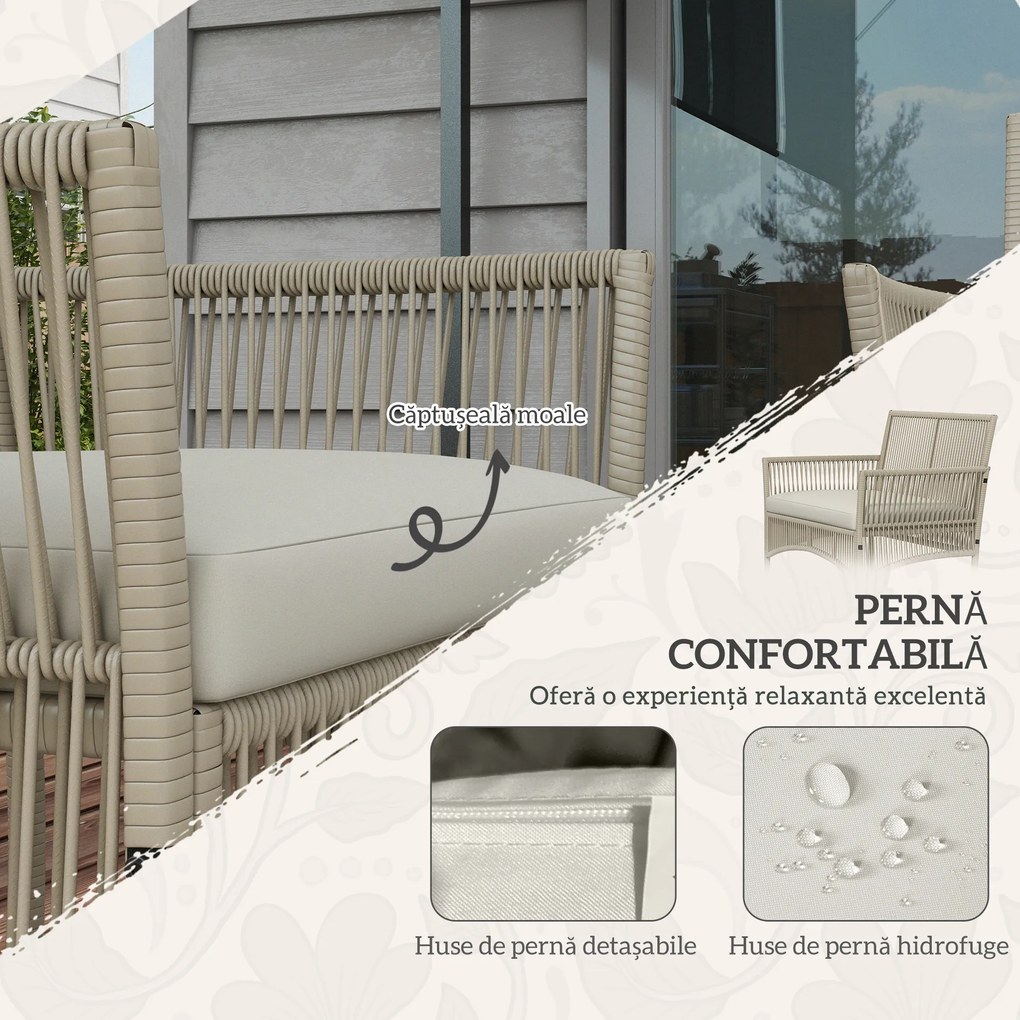 Outsunny Set de Grădină cu 2 Fotolii de Exterior, Canapea și Măsuță, 56x56x80 cm, Kaki | Aosom Romania