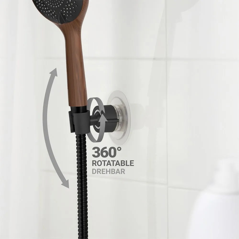 Suport pentru capul de duș negru autoadeziv din plastic Libertà – Wenko