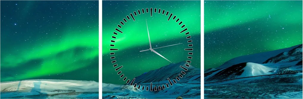 Tablou cu oameni la Aurora borealis (cu ceas) (90x30 cm)