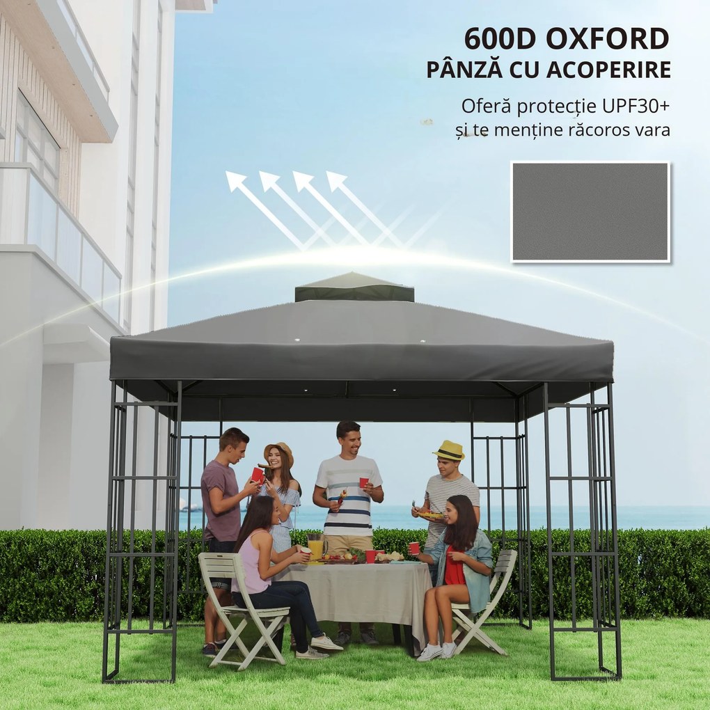 Outsunny Husă de schimb pentru pavilion 3 x 3 m, prelată de schimb pentru pavilion cu orificii de scurgere a apei, UPF30+, protecție solară, gri închis | Aosom Romania
