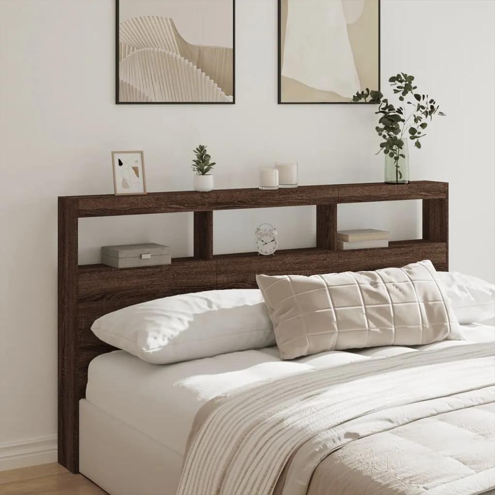 839216 vidaXL Tăblie de pat cu dulap și LED, stejar maro, 180x17x102 cm