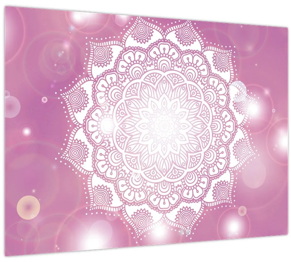 Tablou pe sticlă - Mandala pe fundal roz (70x50 cm)