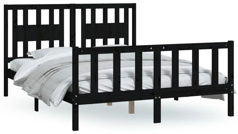 3188170 vidaXL Cadru de pat cu tăblie, negru, 140x200 cm, lemn masiv de pin