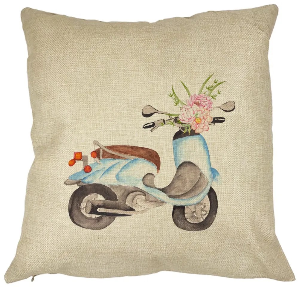 Perna Decorativa Patrata Flower Bike, 40x40 cm, Husa Detasabila, Burduf