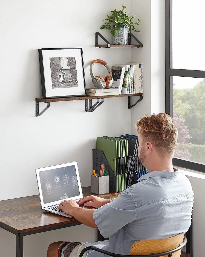 Polițe de perete cu console ABBY, 3 bucăți, 30/35/40x12cm, negru/maro Vasagle