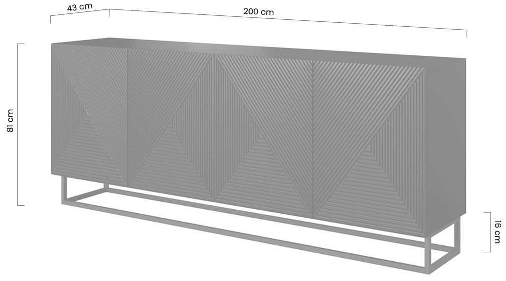 Comodă cu sertare 200 cm Asha pe bază de metal - alb mat