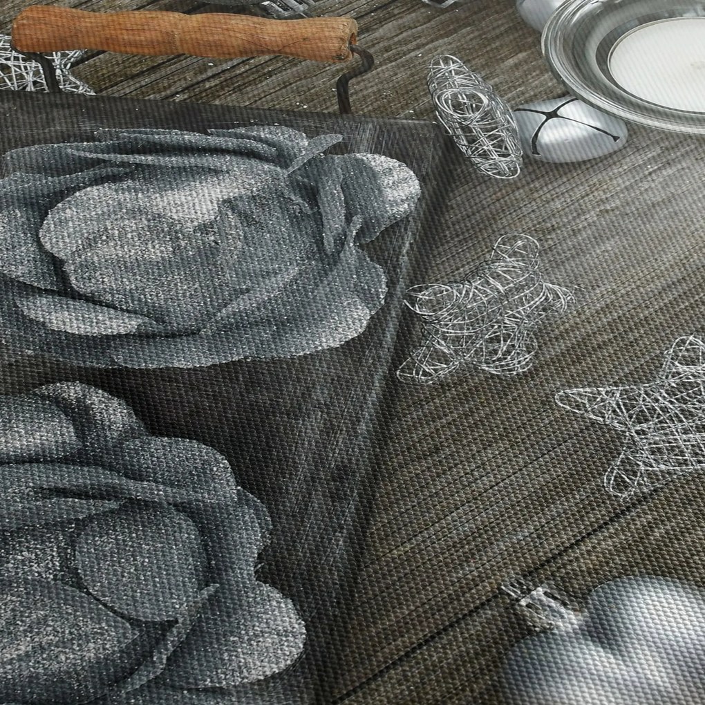 Tablou - decorațiuni argintii de Crăciun (cu ceas) (90x30 cm)